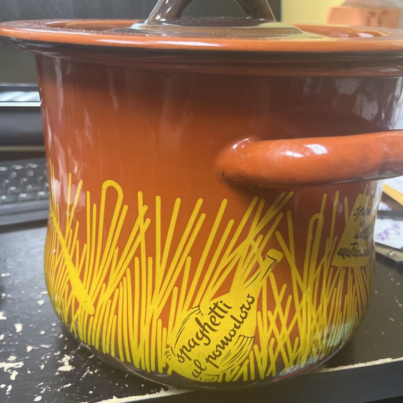 Vintage Orange Enamel Spaghetti Pasta Pot - Picture 1 of 4